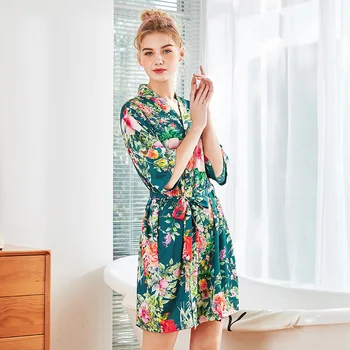 

Printing Satin Wedding Bride Bridesmaid Robe Floral Bathrobe Sleepwear Robe Silk Nightdress Sexy Nightdress Pajamas