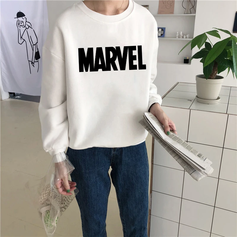 Оригинальные MARVEL студии белые женские толстовки Капитан Америка Железный свитер Vogue Мстители Harajuku Осень готический