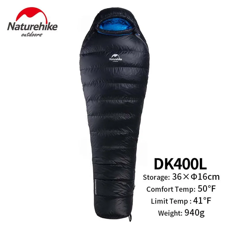 Naturehike Outdoor Camping Winter Sleeping Bag Down Sleeping Bag Mummy Single Sleeping Bag With Hooded Fr Cold Weather - Цвет: Blue 400g