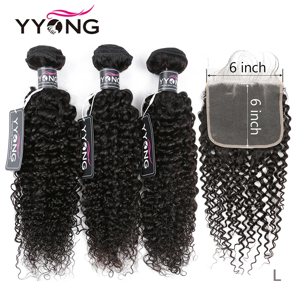 3/4 Kinky Curly Bundles With 6×6 Lace Closure