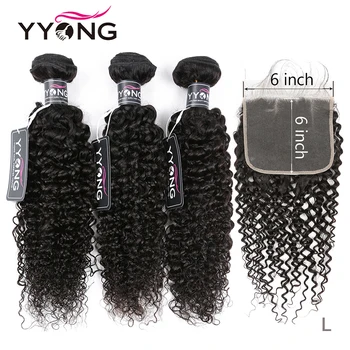 

Yyong 6x6 Closure With Bundles Kinky Curly 3/4 Bundles Human Hair With Closure Peruvian Remy Hair Bundles With Lace Closure