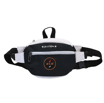 

Fashion round label letter messenger bag men and women Oxford bag tide cool couple waist bag simple light mobile phone chest bag