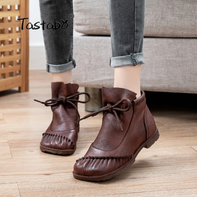 Женские ботильоны chaussure girl Винтажные кожаные ботиночки теплые ковбойские