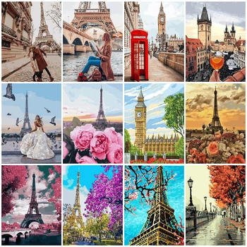 

EverShine Paint By Numbers Landscape DIY On Canvas HandPainted Coloring By Numbers For Adults Tower Gift Home Decor