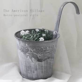 

Vase Ornaments Decoration Handicraft Desktop Garden Iron Flower Bucket Pastoral Style Simulation Barrel Home Vintage Hanging