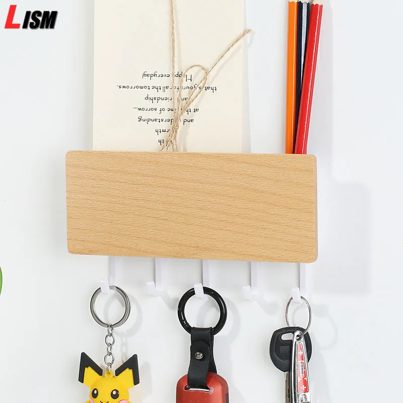 Домашний настенный стеллаж для хранения с крючком деревянная вешалка ключей