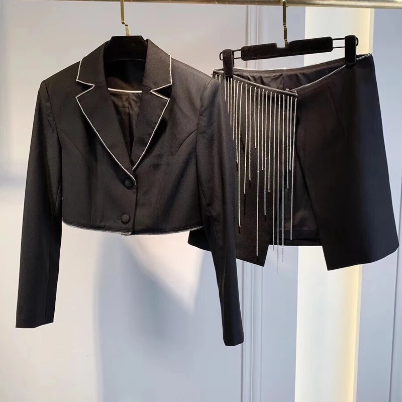 

Designer Women's Sets High Quality Solid Short Jacket Top With Mini Skirt Set Summer Clothes For Women Femme