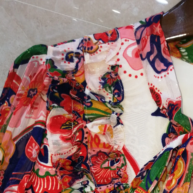 SEQINYY Vintage Mini Dress Flower Print Boho 2020 Summer Spring New Fashion Design Chiffon Shine Spliced Jacquard A-line Mini