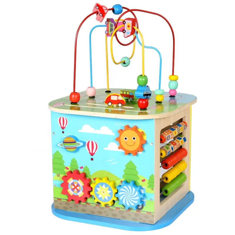 

Baby Bead-stringing Toy Wood Multi-functional Large Bead-stringing Toy Beaded Bracelet Treasure Chest Children 1-2-3 a Year of A