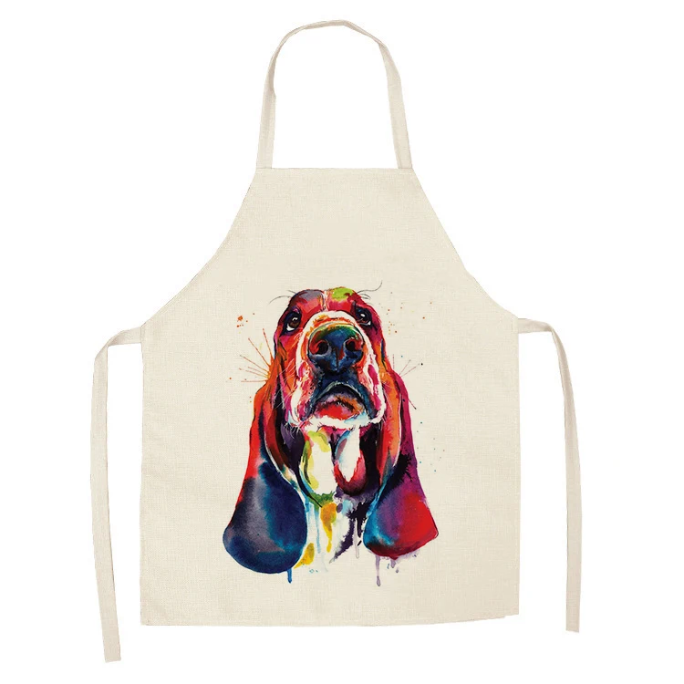 1Pcs Kitchen Apron Colorful cartoon dog flowers Printed Sleeveless Cotton Linen Aprons for Men Women Home Cleaning Tools 55*68cm