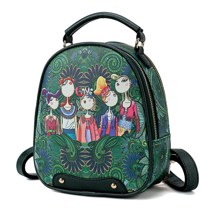 Модный женский маленький рюкзак с мультипликационным принтом, женская сумка через плечо из искусственной кожи, многофункциональная женская сумка, рюкзак для покупок