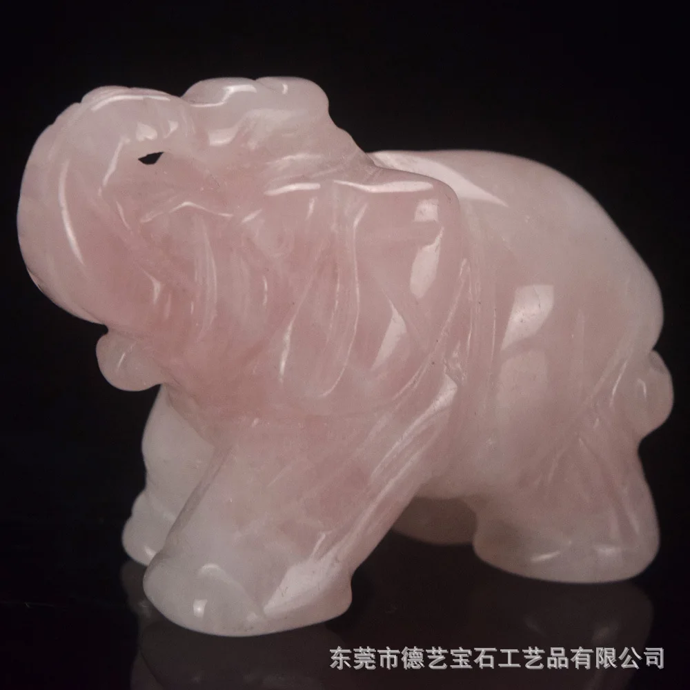 

Natural Semi-precious Stone Elephant 2 Inch Pink Crystal Stone Carving Elephant Crafts Ornament 50mm Elephant Manufacturers Dire