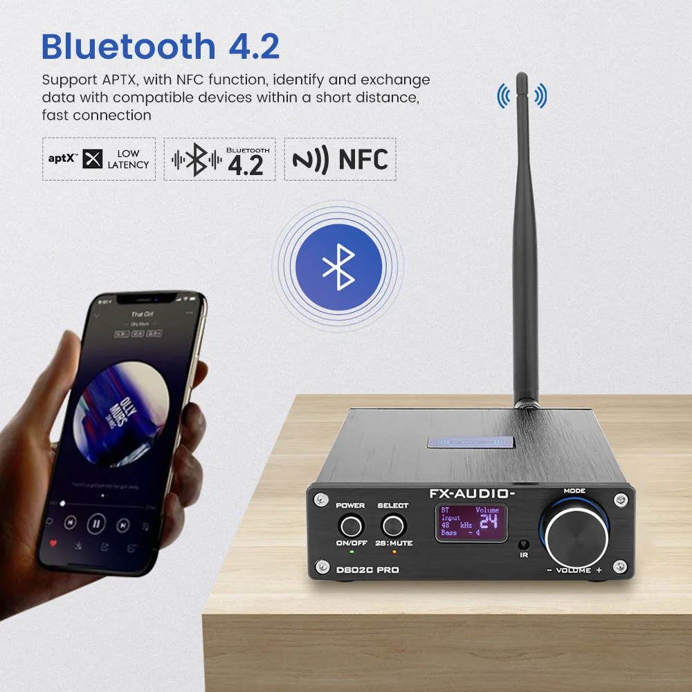 Усилитель FX Audio D802C PRO беспроводной Bluetooth 4 2 80 Вт * Поддержка APTX NFC