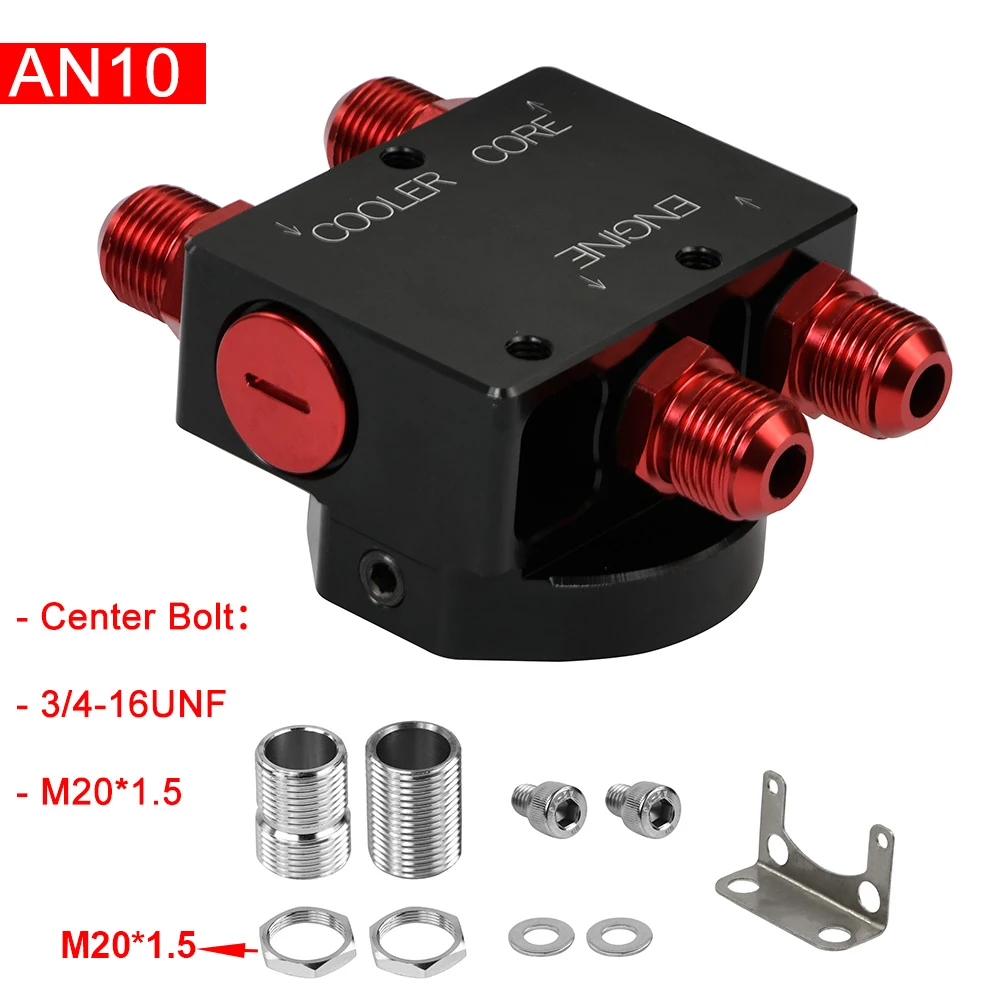 Aluminum Remote Engine Transmission Radiator Oil Filter Mount with Thermostat Sandwich Adaptor 1xAN8 4xAN6/AN8/AN10 JR5675