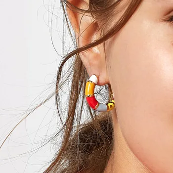 

wing yuk tak 2020 New Handwork Colorful Enamel Hoop Earrings for Women Fashion Boho Earrings Party Jewelry Gift