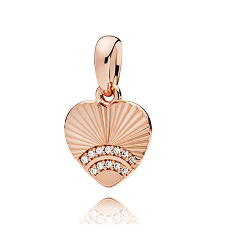 2018 Summer Collection 925 Sterling Silver Jewelry Fan of Love Pendant Rose Clear CZ Original Beads Fits Bracelets For | Украшения и