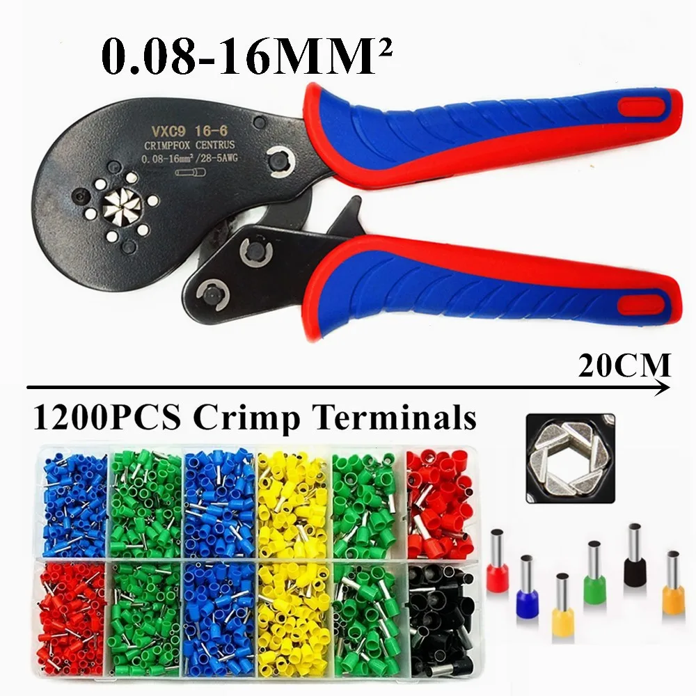 Tubular Crimper Plier Crimping Tool Cable Wire with 1200Pcs Electrical Terminals 