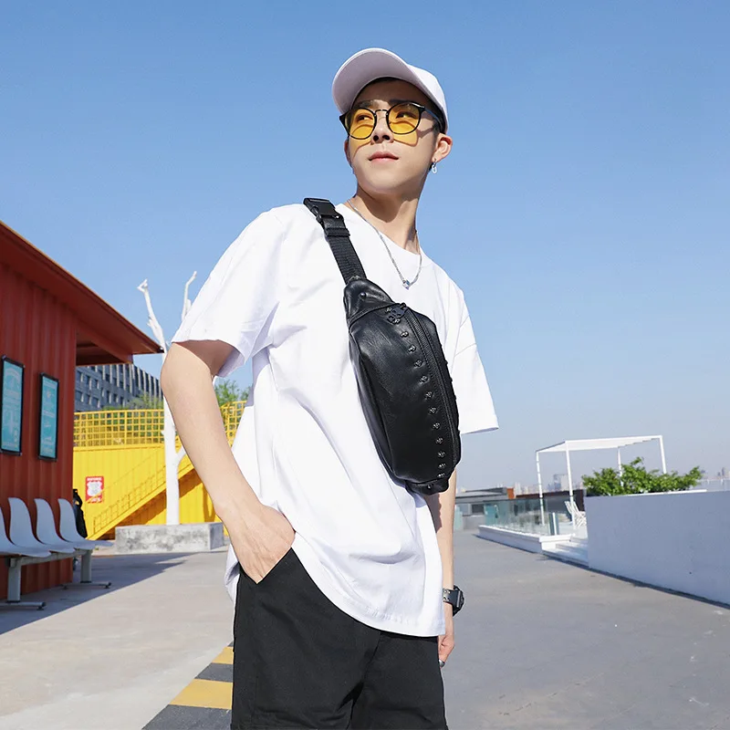 

Outdoor men's and women's couples small satchel new fashion trendy men contrast color small chest bag