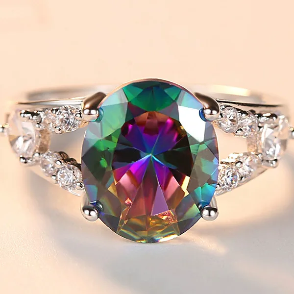 Glamour Lady-Anillo de circonita con color de arco iris, moda redonda, anillo de Metal cerrado creativo, conjunto de decoración colorida, regalo de joyería de boda para fiesta