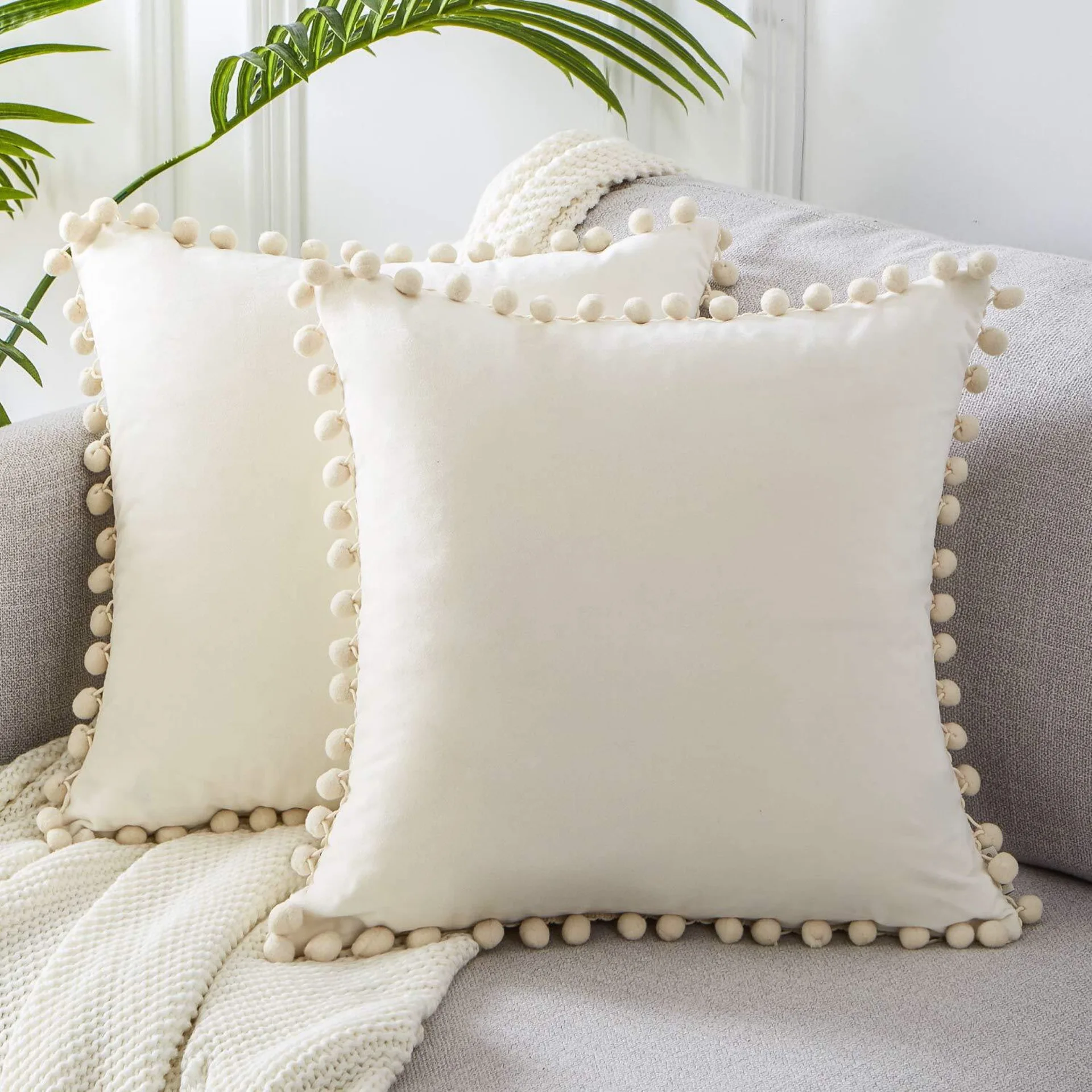 Cushion pillowslip Soft Velvet Decorative Cushion with Ball Home Decor for Sofa Set Bedroom Pillowcase Blue Pink Pillow