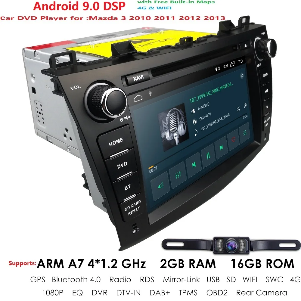 " 2Din Android9.0 автомобильный dvd-плеер для Mazda 3 Mazda 3 2010-2013 с BT 4G Wifi радио gps 2GRAM SWC RDS DVR DAB DTV+ камера заднего вида