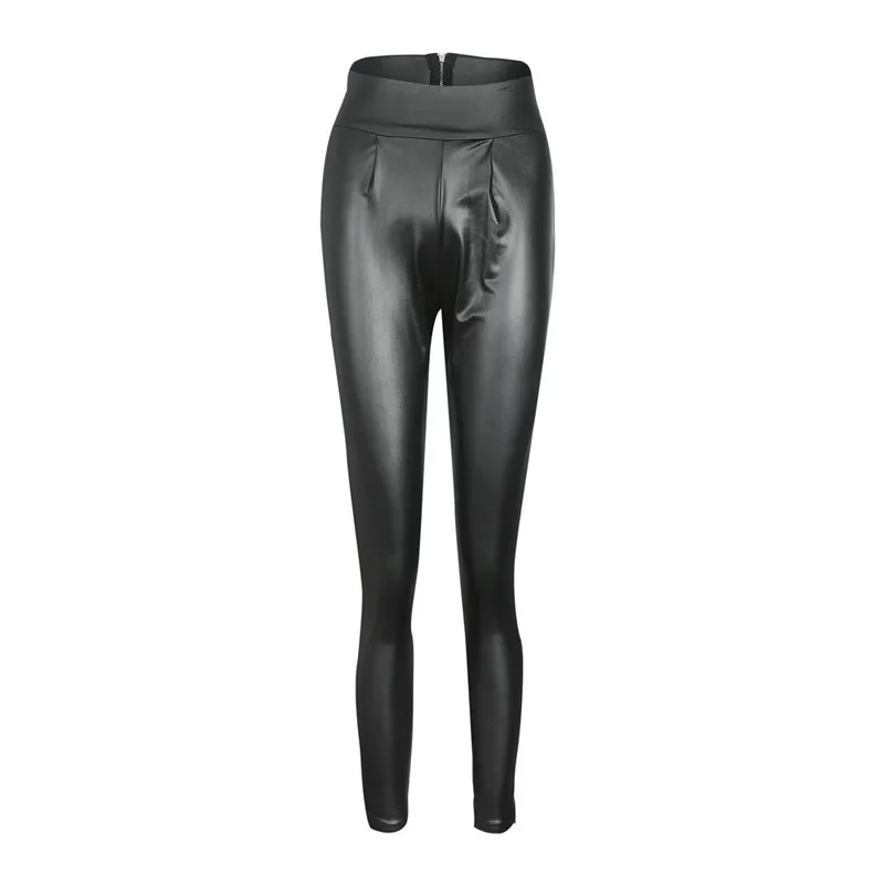 Женские кожаные брюки на молнии с высокой посадкой, обтягивающие кожаные брюки, модные черные брюки-карандаш, женские уличные облегающие брюки