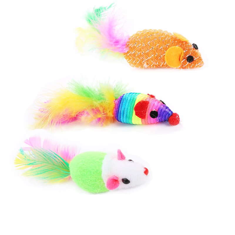 3PCS/Lot Cat Interactive Colored Feather Tail Little Mouse Cat Toy Set Pet Interactive Training Supplies Cat Funny Toys 