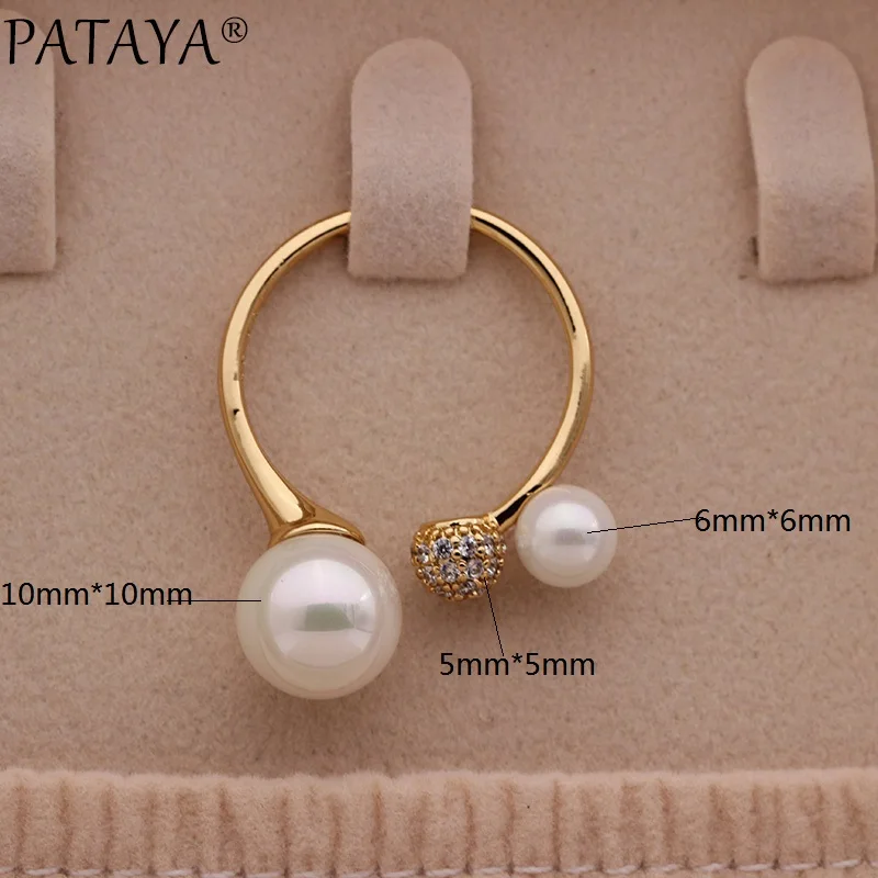 PATAYA новые открытые кольца 585 розовое золото натуральный циркон круглый жемчуг в оправке регулируемые сферические кольца женские уникальные ювелирные изделия