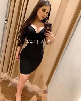 

Bandage Women Club Dress Black Sexy Tight V-neck Strapless Shoulder Band Celebrity Fashion Evening Party 2020 New High Quality