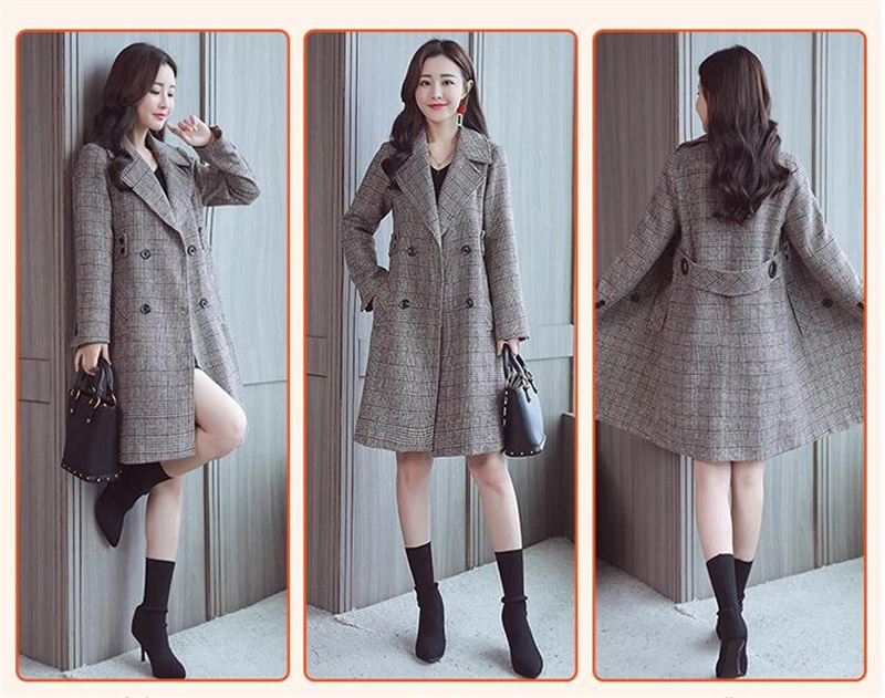 Новинка, корейский стиль, зимнее шерстяное пальто для женщин, большой размер, длинный рукав, осень, тонкое длинное шерстяное пальто, верхняя