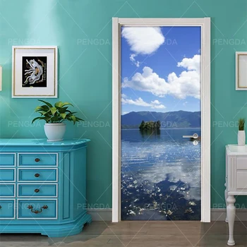 

Mural 3D Step Door Sticker Seascape Boat Decals DIY Selfadhesive Waterproof Paper Poster For Print Art Picture Home Decoration