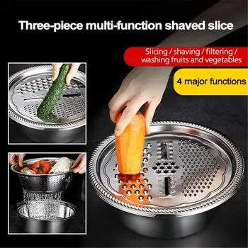 

Home Multifunctional Stainless Steel Basket Multi-Purpose Slice Planer With Basin 1PC Multifunctional Stainless Steel Basket