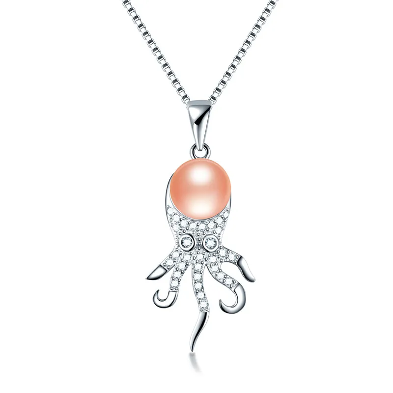 Dainashi Top Quality 925 Sterling Silver Octopus Zircon Pendant Jewelry Genuine Natural Freshwater Pearl Necklace for Women - Цвет камня: Розовый
