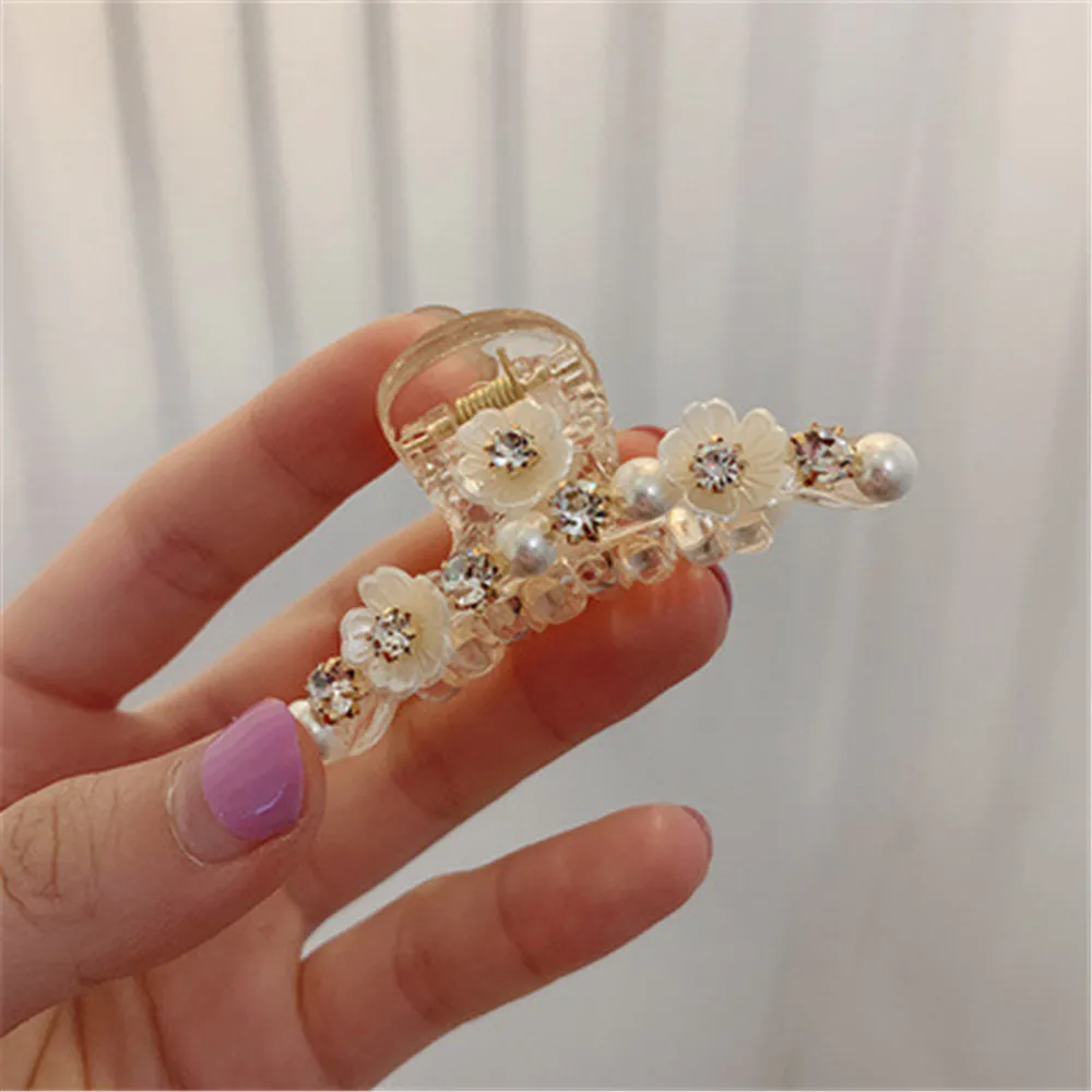 Модная Корейская заколка с жемчугом Стразы Цветочная пластина для волос