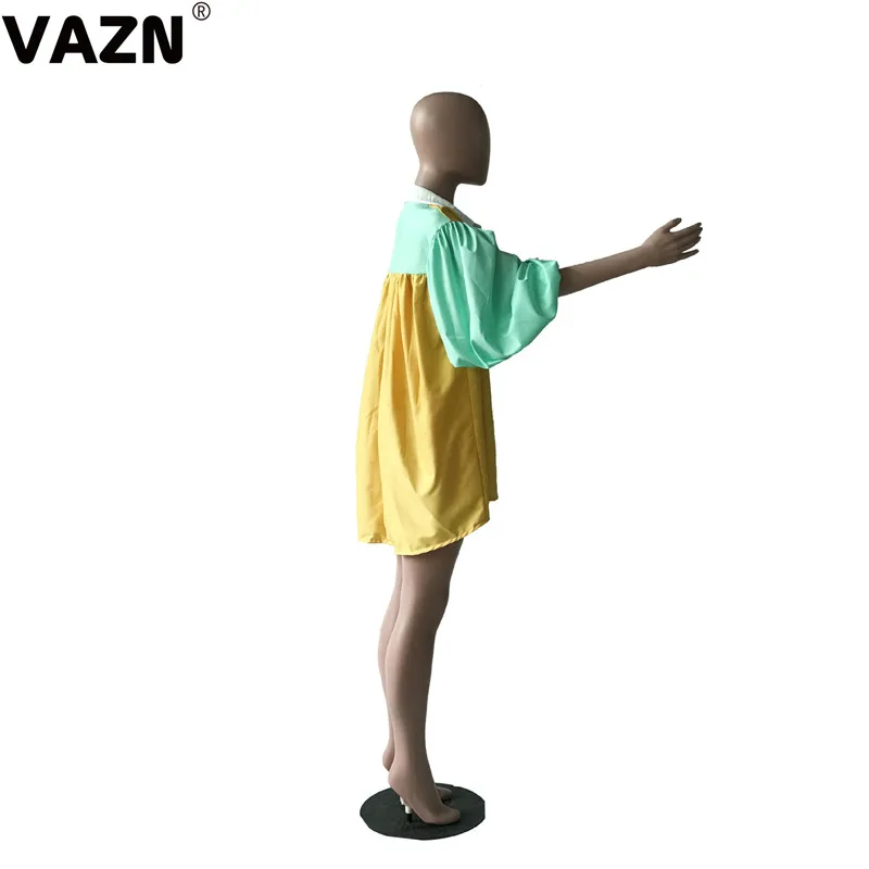 VAZN YF-8052 Горячая свежий офисный Женский Повседневный стиль цветы Сращивание полный Пышный рукав кнопка шифон Джокер Женская длинная рубашка