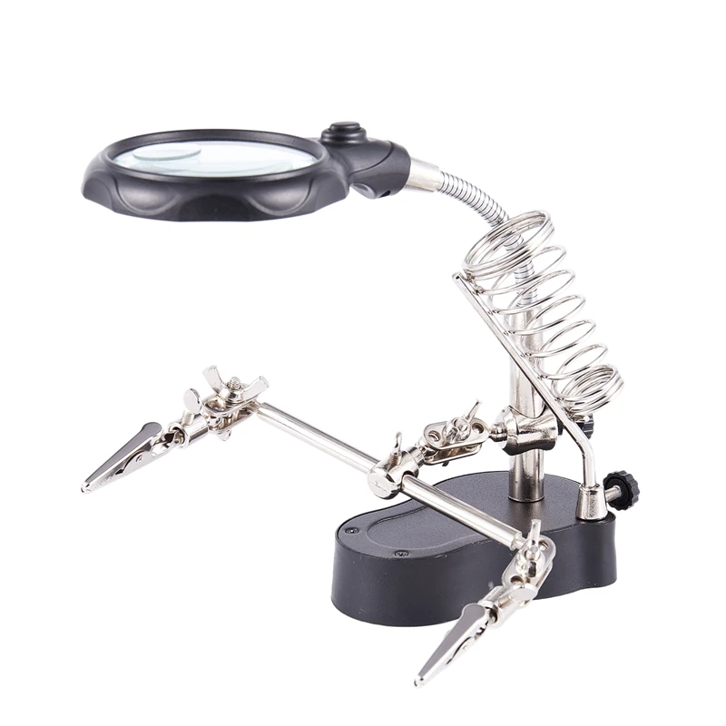 Multi-Functional Welding Magnifier With 3.5X 12X Glasses Magnifying Illuminated Soldering Iron Stand Lens Third Hand Repair Tool