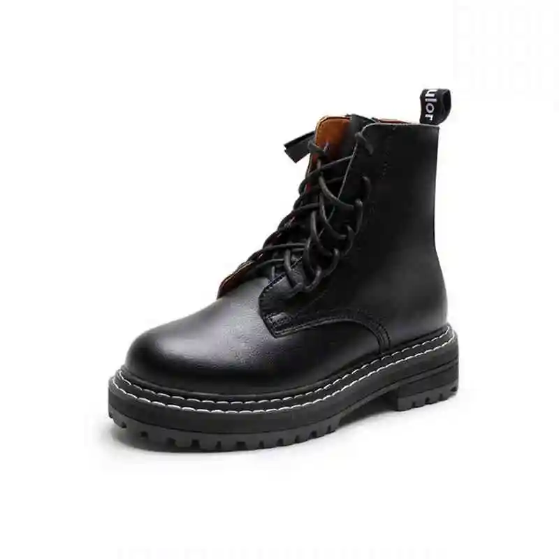

Hot Sale Women Boots Lace Up Flat Biker Combat Wine Red Boots Shoes Buckle Woman Botas Women Martin Boots Size 34-40Ankle Boots