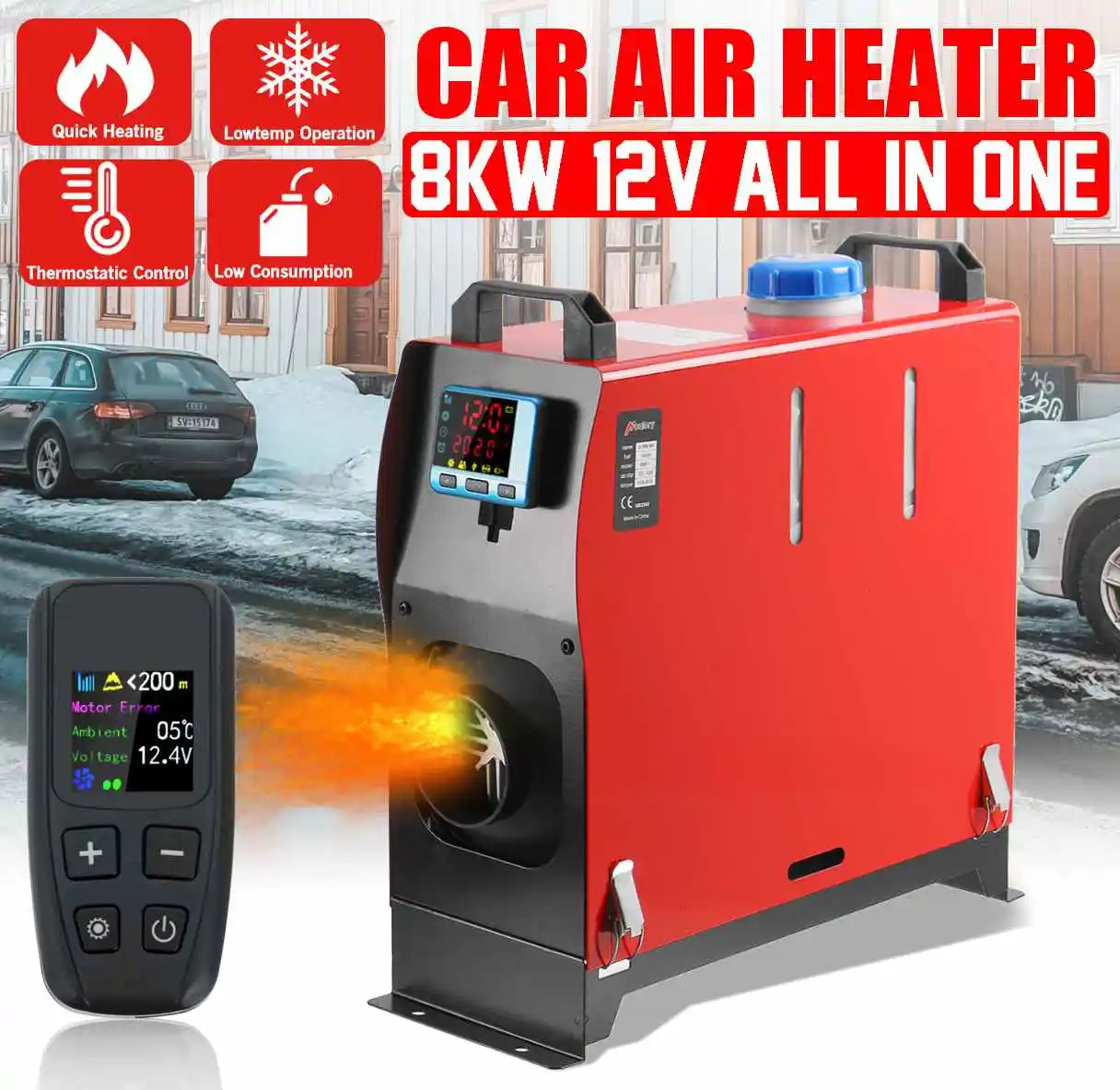 

All in One Unit 8KW 12V Car Heating Tool Diesel Air Heater Single Hole LCD Monitor Parking Warmer For Car Truck Bus Boat RV
