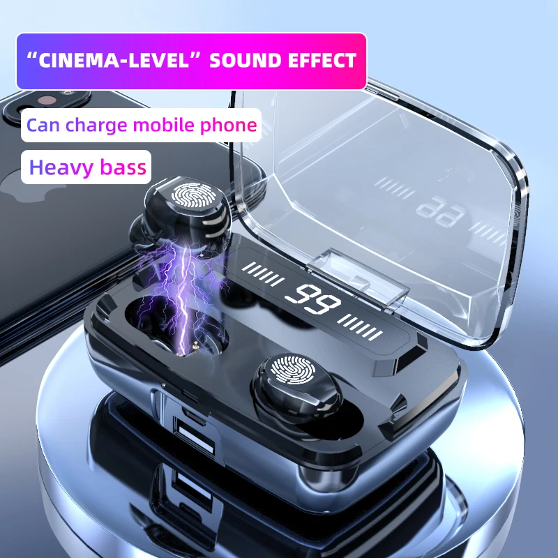 TWS Bluetooth5 0 Wireless Headphones Earphone HiFi IPX7 3300MAH Charging Box Waterproof Earbuds Touch Control Headset For Phone
