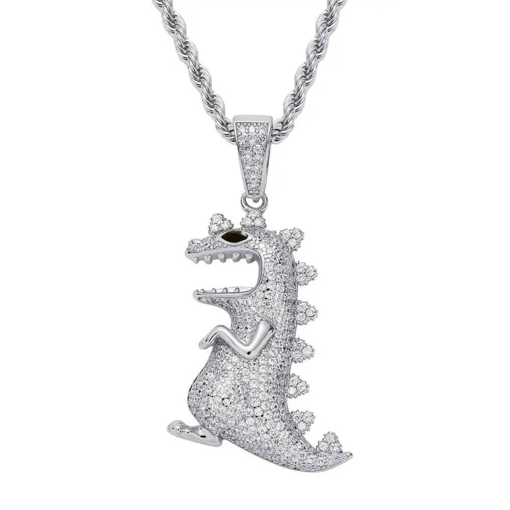 Хип-хоп микро с инкрустацией AAA CZ камень Bling Ice Out мультфильм подвески в виде динозавров ожерелье для мужчин раппер ювелирные изделия золото серебро - Окраска металла: silver