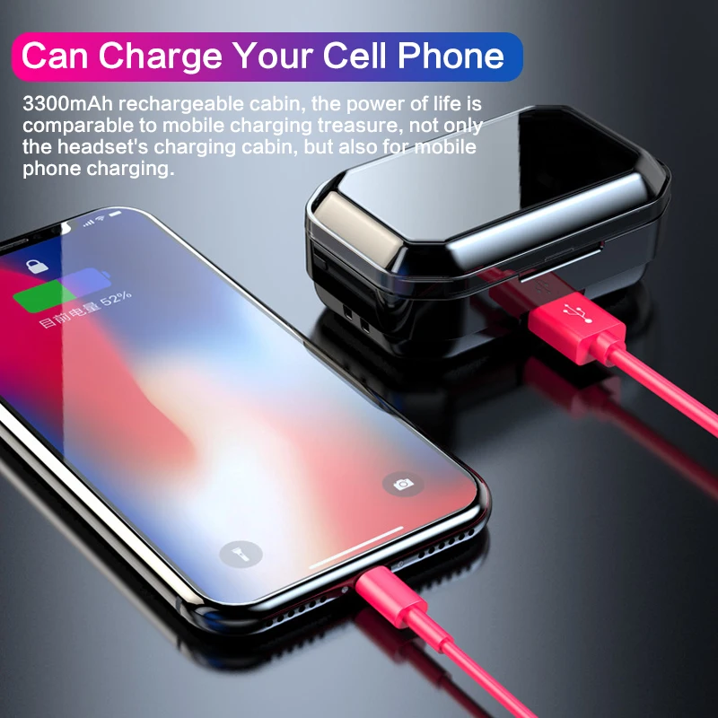 Wireless Bluetooth Earphone 6D Stereo Sound Touch Earbuds Headset LED Display 3300mAh charging Box IPX6 Waterproof earphone