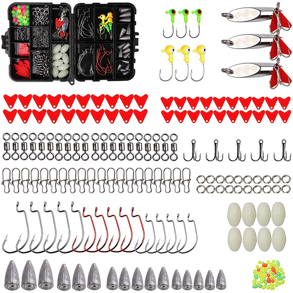 

203Pcs/Box Fishing Accessories Kit Including Hooks Sinker Weights Lures Swivels Jig Head Hooks O-Rings Fishing Terminal Tackle