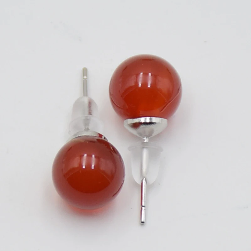 

8mm Natural Stone Stud Earrings Crystal Quartzs Carnelian Round Ball Beads Silver Color Simple Fashion Ear Jewlry for Women Girl