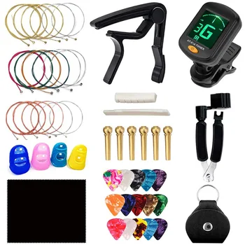 

50pcs Tone Changing Musical Instrument Restring Tool Including Tuner Saddle Nut Digital Display Strings Guitar Accessories Kit