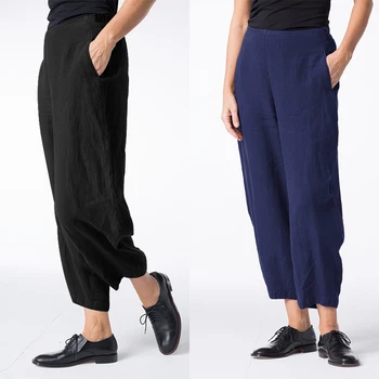 

ZANZEA 2020 Spring Women's Pants Female Cotton Long Harem Trousers Casual Solid Pantalon Elastic Waist Bottoms Streetwear 5XL
