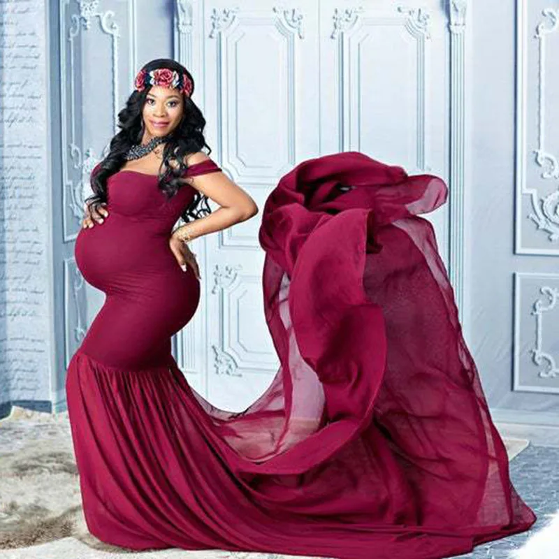Wine Red Платье макси для беременных; платья для фотосессии; Одежда для беременных женщин; сексуальное шифоновое длинное платье русалки для беременных - Цвет: Wine Red