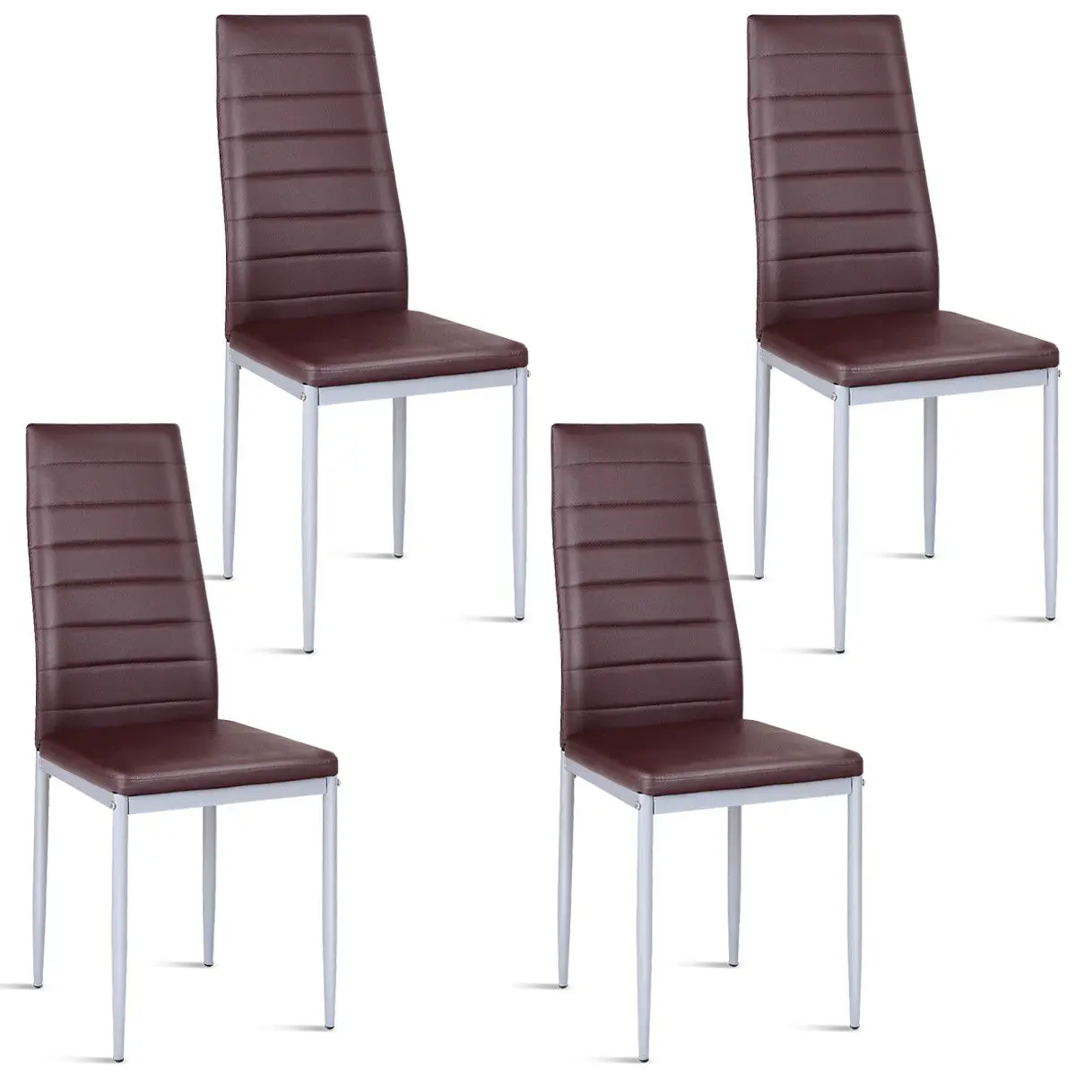 

Costway Set of 4 PU Leather Dining Side Chairs Elegant Design Home Furniture Brown