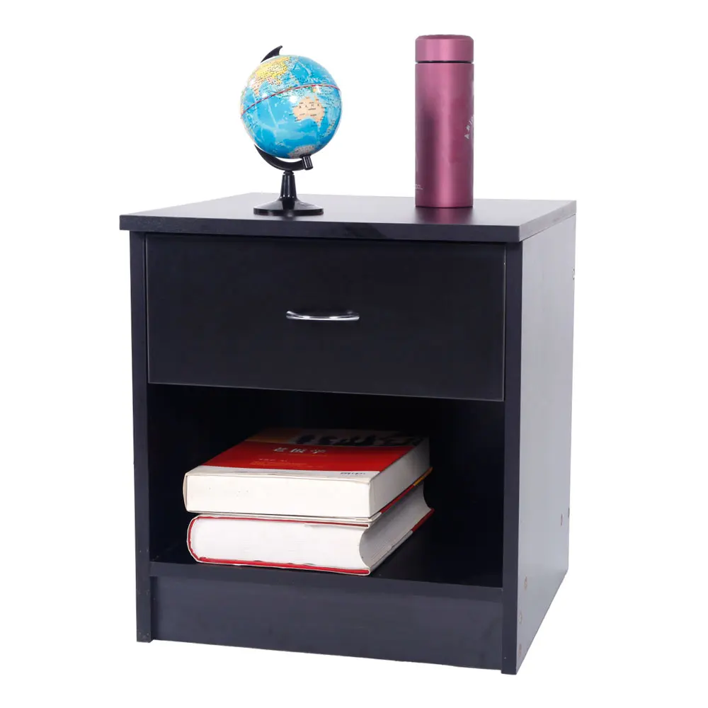 

Drawer Arc-shaped Handle Night Stand Black Bedroom Furniture Living Room DIY assembly Double storage Drawer