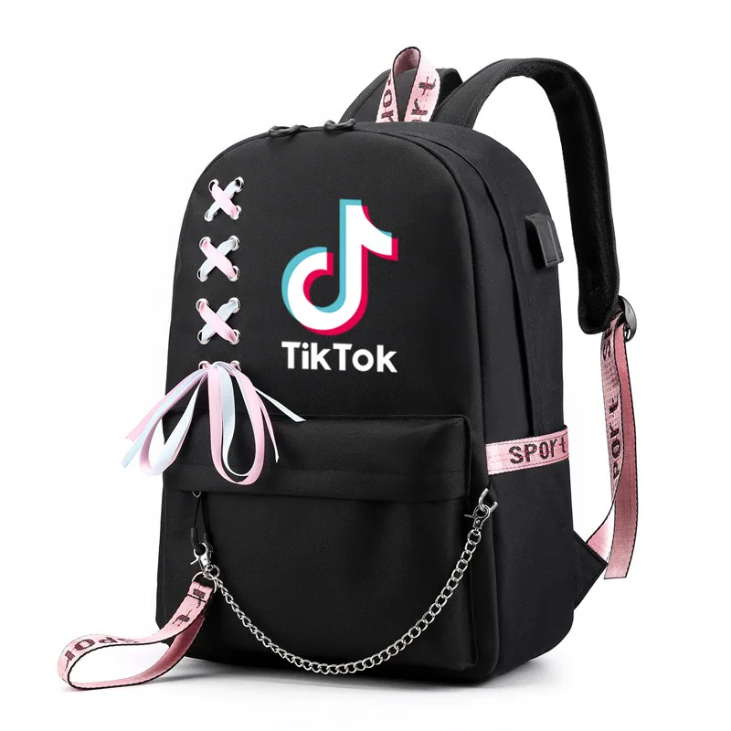 TIK TOK-Mochila con carga USB para hombre y mujer, morral escolar con capacidad para adolescentes y niños