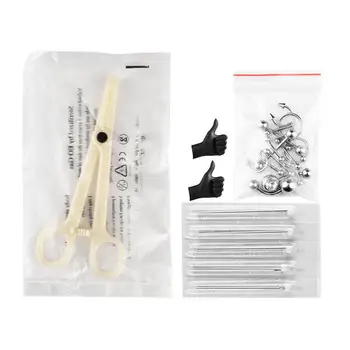 

1 Set of Piercing Tool Lightweight Hygeian Professional Safe Belly Stud Piercing Needles Clamp Body Piercing Nails Gloves